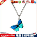 Color Butterfly Necklace for Women Pendant Neck Chain Choker Jewelry (Blue)