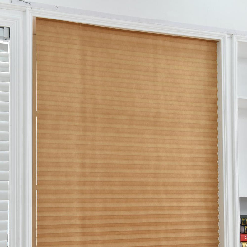 Self-Adhesive Pleated Blinds Half Blackout Window Curtains (Brown 60X150cm)