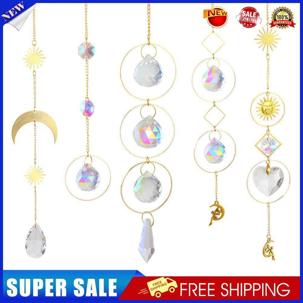 5pcs Hanging Moon Sun Heart Ball Light Catcher Crystal Outdoor Wind Chime