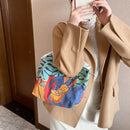 Casual Oil Painting Top-handle Pouch Girl Canvas Big Capacity Shoulder Tote Bag