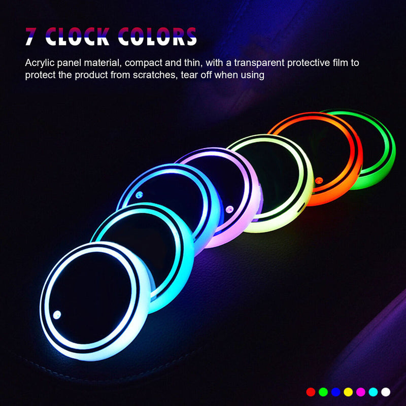 Cup Holder Lights, Car Coasters with 7 Colors Changing, LED Luminescent Pad