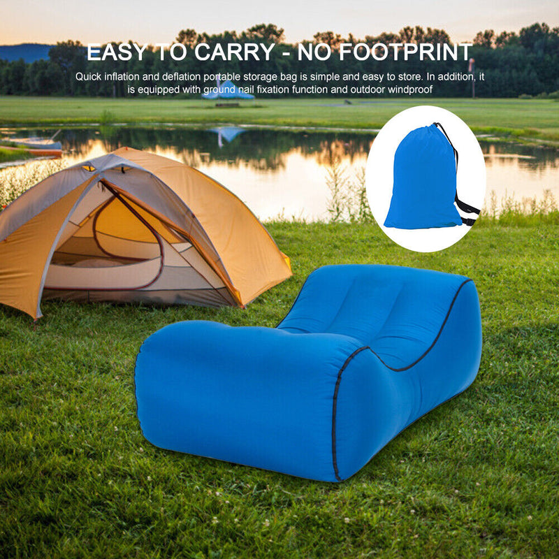 Waterproof Nylon Lazy Bag Inflatable Sofa Outdoor Air Bed (Navy Blue Small)
