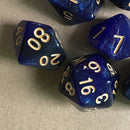 7pcs/Set Dichromatic Dices Digital Polyhedron Starry Sky Dice (Black Blue) Newly