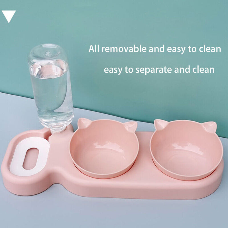 Pet Cat Double Bowl Automatic Feeder Dog Cats Food Bowl Drinking Water Founta