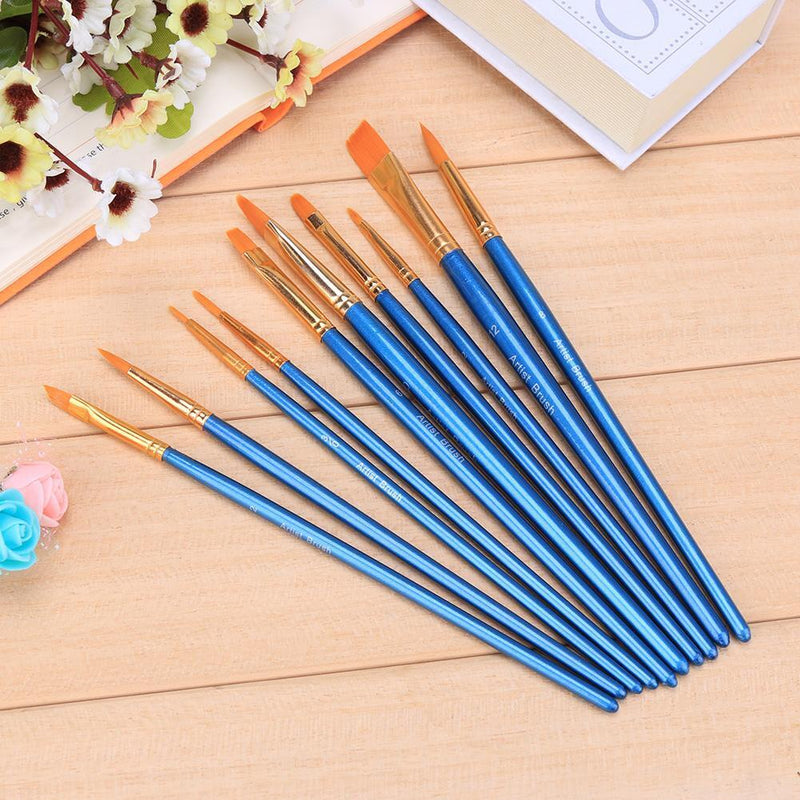 10pcs Kids Student Hand Painted Blue Watercolor Gouache Color Brush Nylonhaa