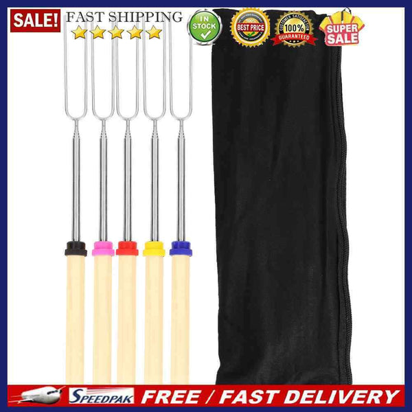 5pcs Outdoor BBQ Fork Telescopic U-Shaped Camp Barbecue Cookware Roasting S