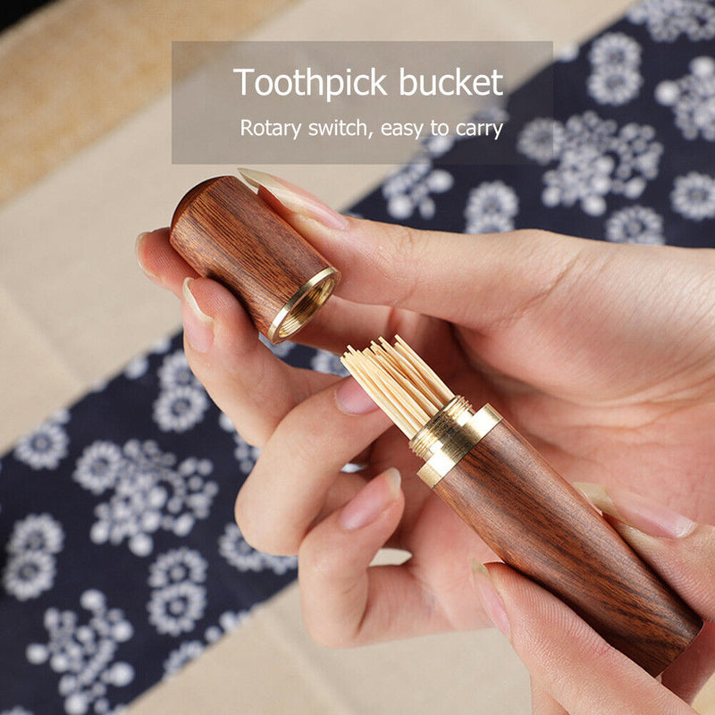 Portable Wooden Toothpick Storage Box Holder Tavel Toothpick Dispenser Bucket