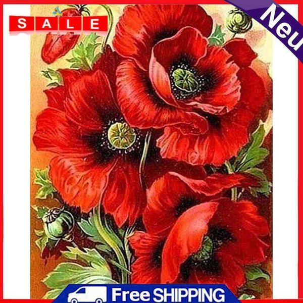 Oil Paint By Numbers Picture DIY Drawing Red Flower Acrylic Paint Decor Art