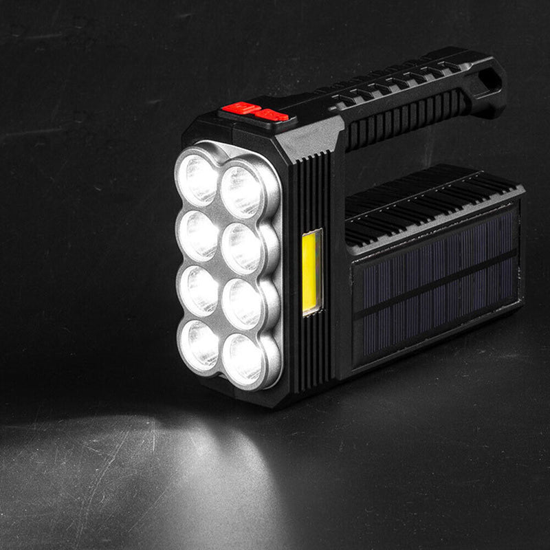 Solar Powered LED Flashlight USB Torch Camping Outdoor Household Hand Lamp Light