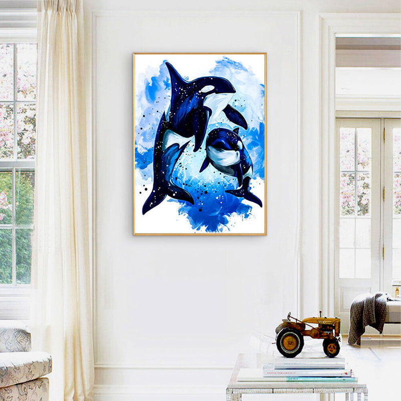Blue Whale Oil Paint By Numbers Kits Canvas Picture Wall Art DIY Craft Gift