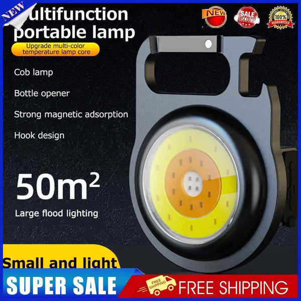 USB COB LED Flashlight Keychain Survival Bottle Opener Pocket Clip Work Lamp