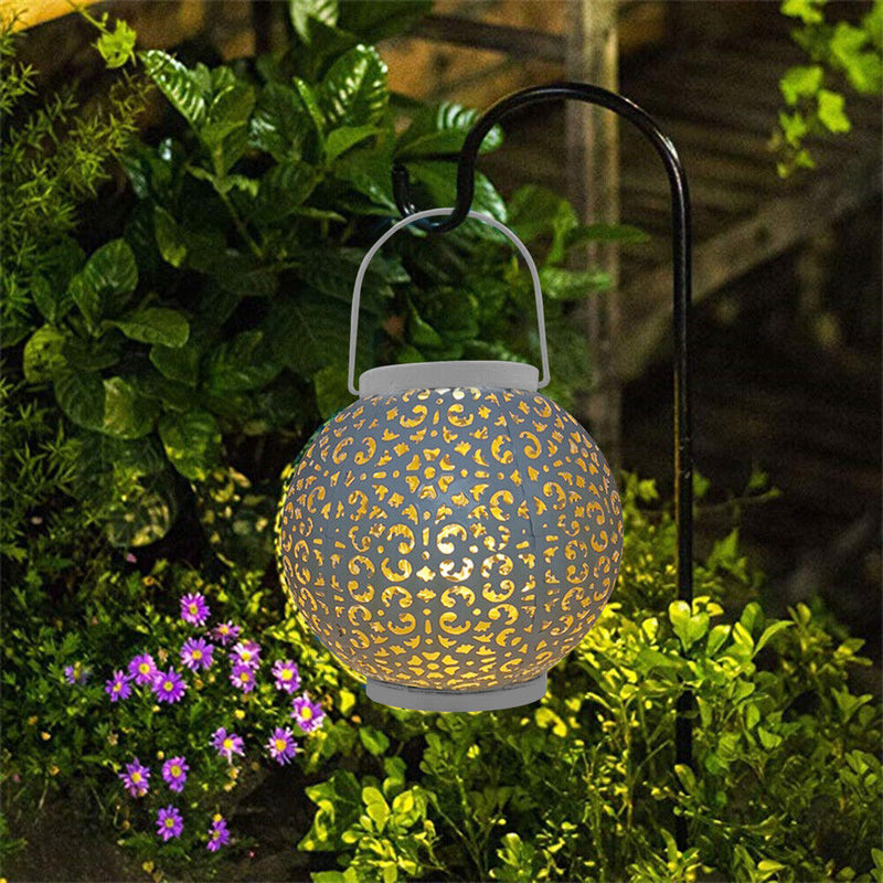 Hollow Ball Solar LED Lantern Light Garden Yard Path Decor Hanging Iron Art Lamp