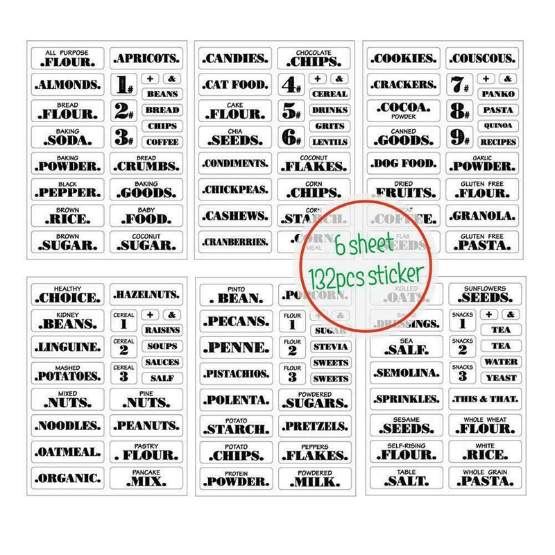 132x Kitchen Storgae Stickers Jars Bottle Food Container Clear Labels G5Y8 hot.