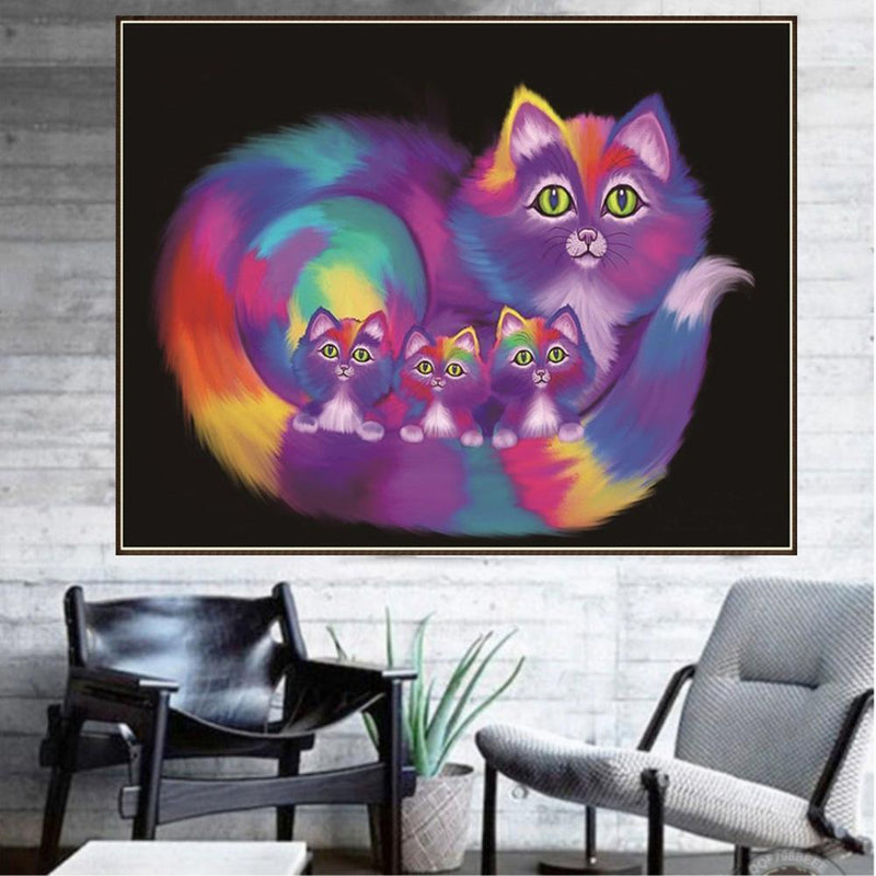 Family Cats DIY Round Diamond Painting Embroidery Kits Cross Stitch Craft