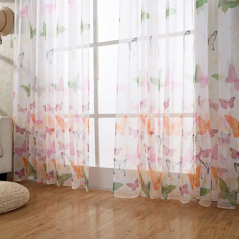 Colorful Butterlfly Offset Printing Burnt-out Curtain Sheer Organdy Panel