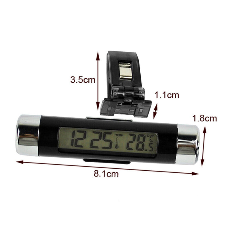 2 in 1 Blue Backlight Digital LCD Car Air Outlet Clip-on Clock Thermometer Newly