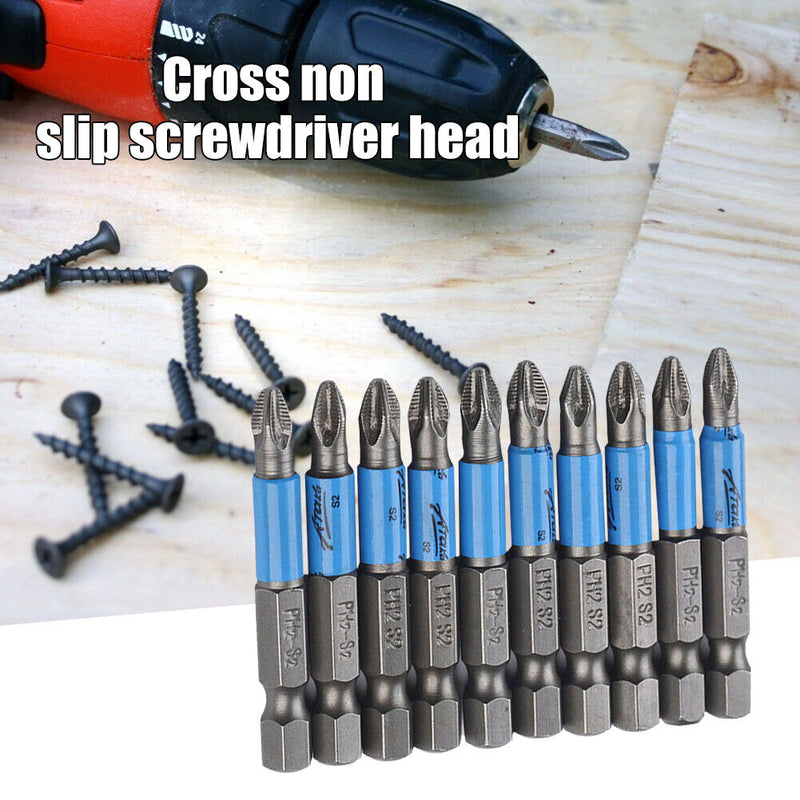 10pcs 50mm PH2 Anti Slip Cross Bit Drill Head Screwdriver Bits Hand Tools