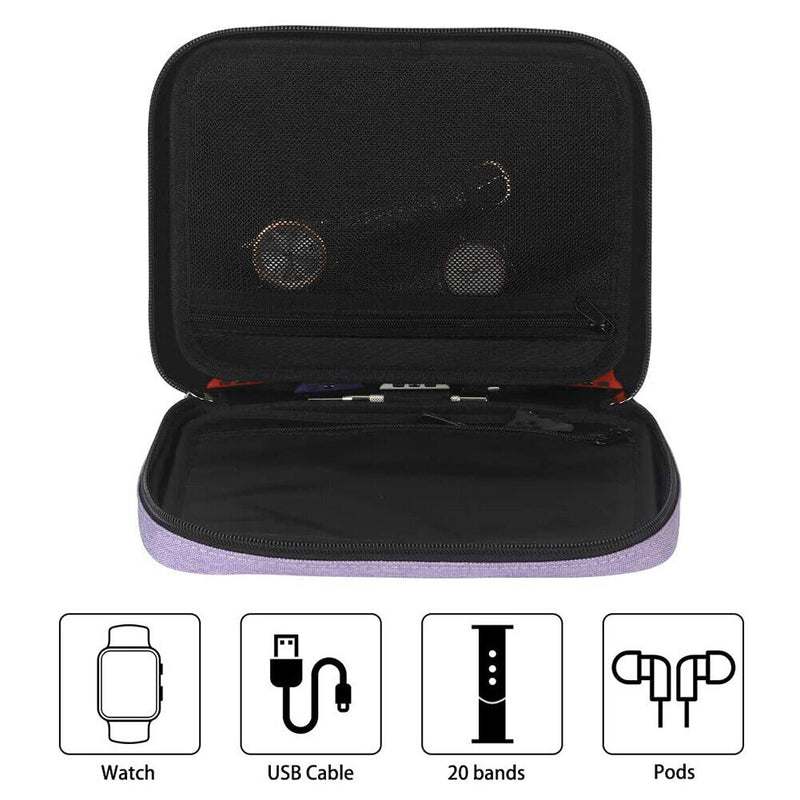 Portable Watch Band Organizer Storage Bag USB Cable Travel Handbag (Purple)