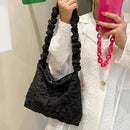 Fashion Women Pleated Shoulder Tote Bag Casual Pure Color Large Capacity Handbag