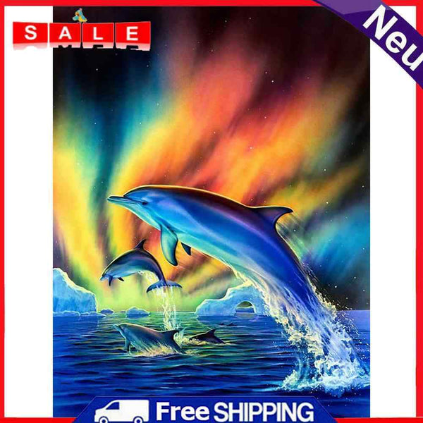 DIY Diamond Painting Dolphins Aurora Full Drill Rhinestone Mosaic Art Picture
