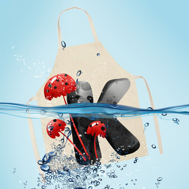 Mushroom K Printed Linen Apron Waterproof Kitchen Cooking Bibs (68X55CM)