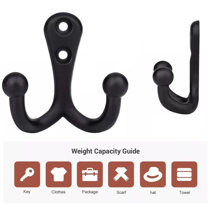 5x Double Robe Hook Heavy Duty Coat Hooks Wall Mounted for Hat hardware/