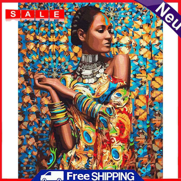Hand Painted on Canvas DIY Fashion Woman Oil Paint By Numbers Drawing Kit Craft