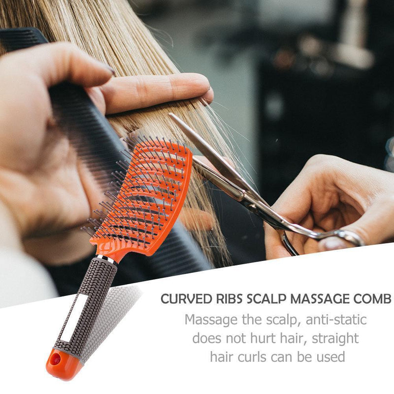 Pro Anti-Static Scalp Massager Hair Brush Curved Row Hairstyle Comb (Orange