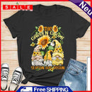 Floral Sunflower Dwarf Print Tea T-Shirt (Black M)