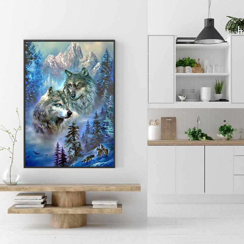 Diamond Painting Full Square Drill Two Wolves in Remote Mountains Modern Craft