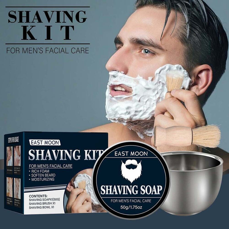 3x Mens Shaving Soap Kit with Shaving Brush Bowl Facial Beard Mustache Cleaning