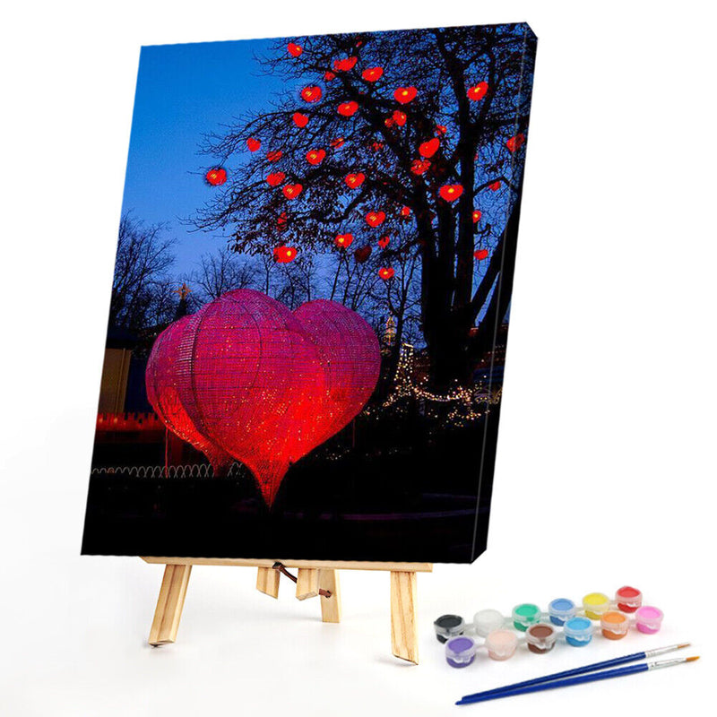Hand Painted Oil Paint by Numbers DIY Heart Lantern Drawing Wall Decoration Gift