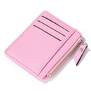 Women Retro Leather Coin Purse Zipper Litchi Pattern Men Card Holder (Pink)