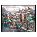 14CT Printed Partial Embroidery Christmas Town Needlework DIY Cross Stitch