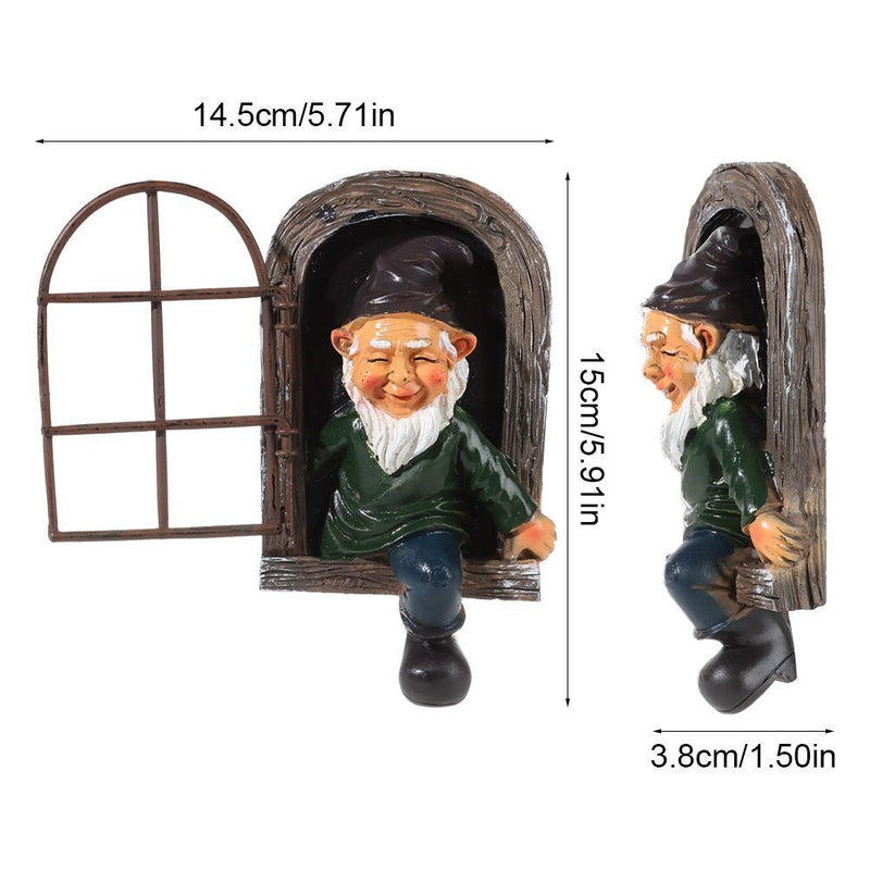 Yard Wall Art Garden Decoration Elf Gnome Window Dwarf Statue Tree Sculpture