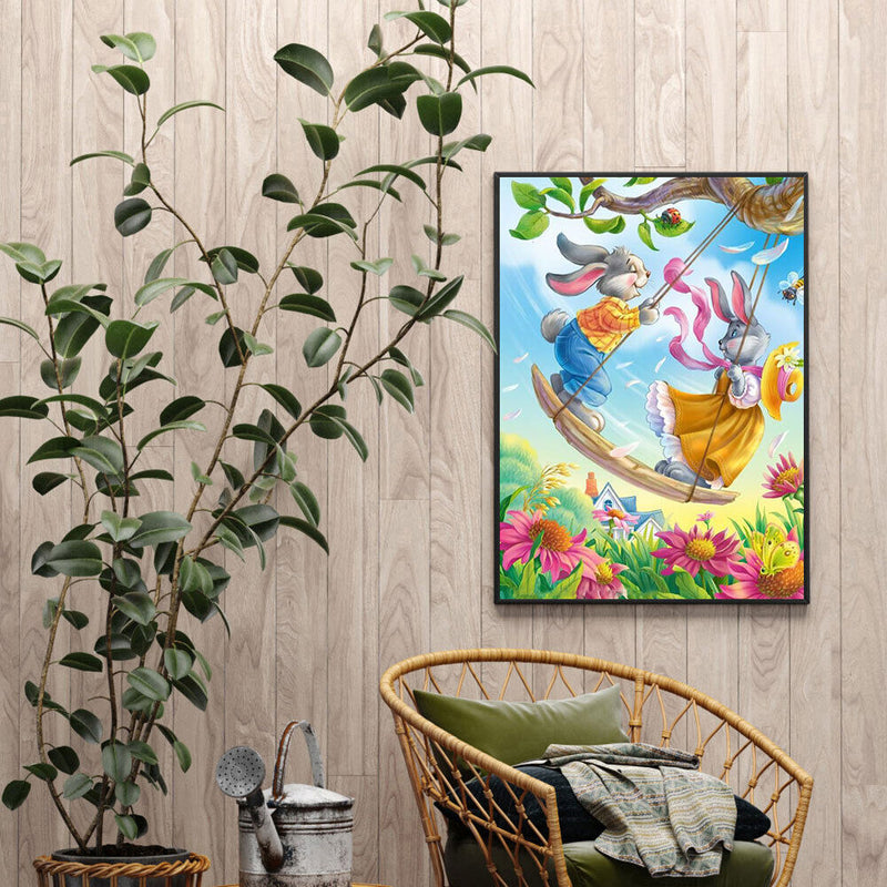 Swing Rabbits Oil Paint By Numbers Kits Canvas Picture Wall Art DIY Craft