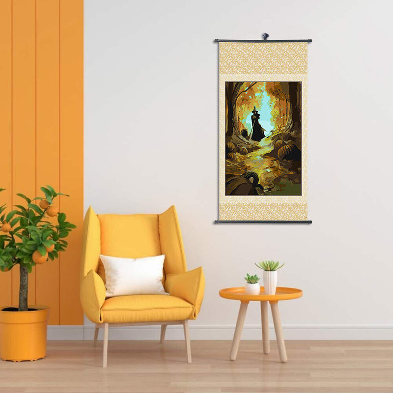 DIY Witch Hanging Frame Canvas Picture Scroll Poster Oil Painting for Bedroom