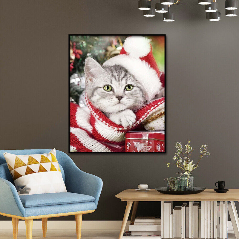 5D Full Drill Diamond Painting DIY Christmas Cat Rhinestone Picture Decor Poster