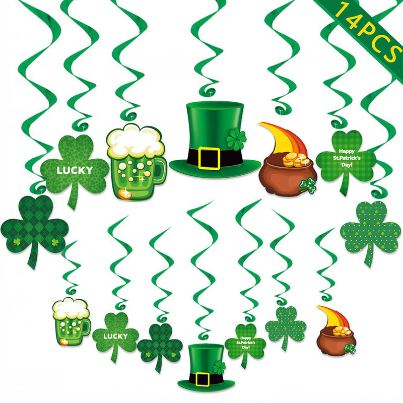 St Patricks Hanging Supplies Set Shamrock Lucky Garland Banner and Swirls