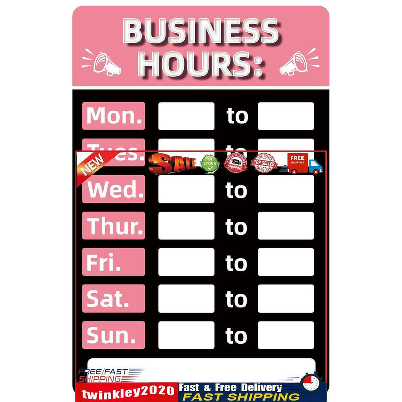 Business Hours Sign Hours of Operation Signs for Window / Door (Pink) Newly