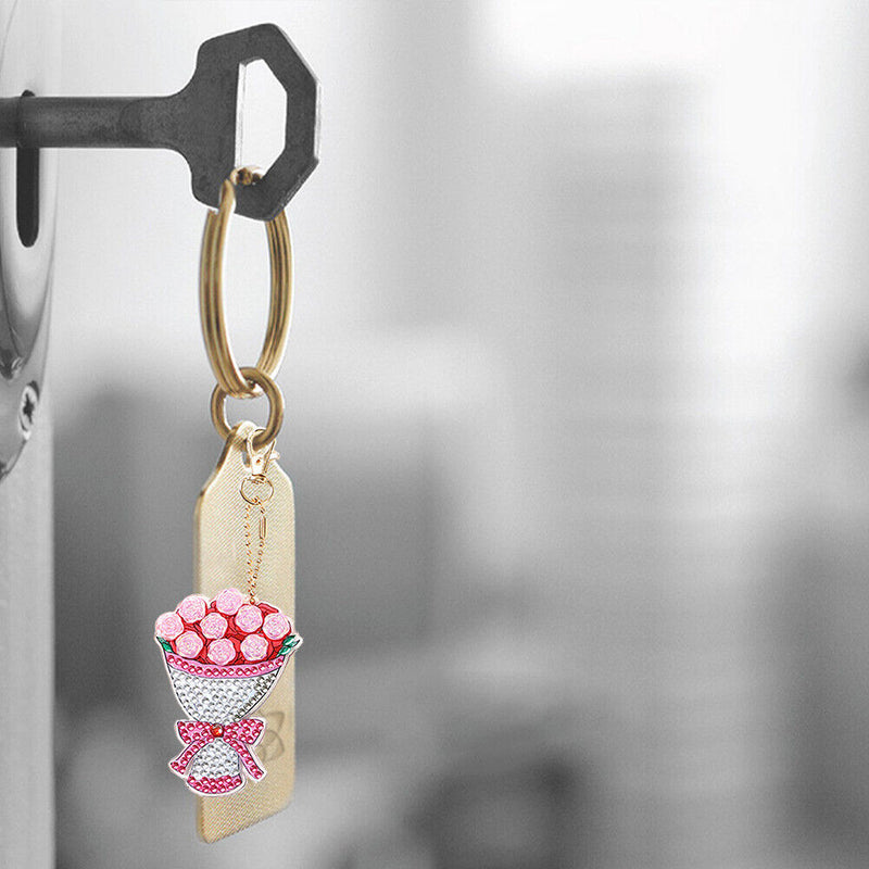 5pcs Mosaic Diamond Painting Keychain 5D DIY Rhinestone Keyring Kit (AA931)