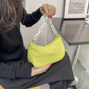 Women Retro Corduroy Solid Color Underarm Bag Chain Small Handbags (Green)
