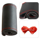 Car Steering Wheel Cover DIY Leather Cowhide Braid with Needles(Black)