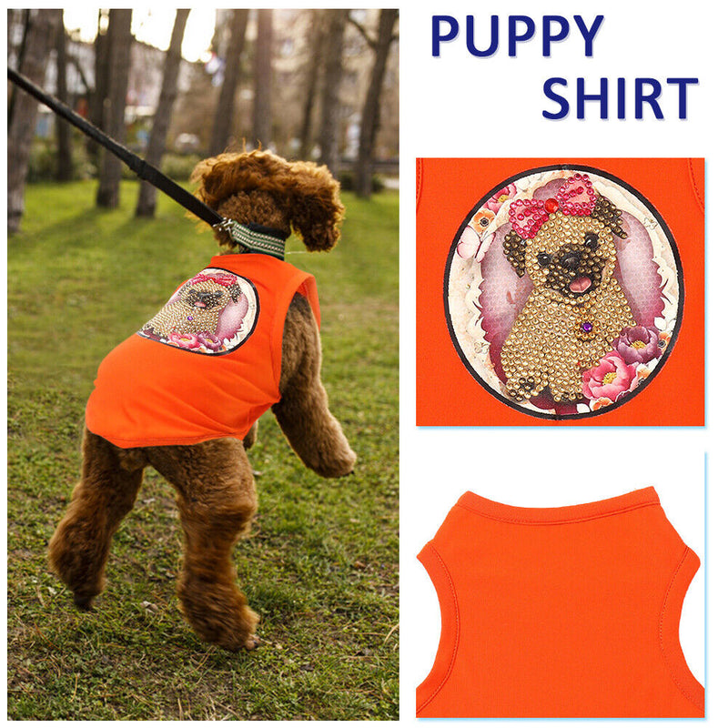 Summer Thin Puppy Clothes DIY Applique Diamond Orange Breathable Dog Cat Shirts