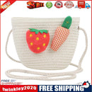 Summer Kids Girls Straw Shoulder Bag Strawberry Sun Hat Coin Purse (White)