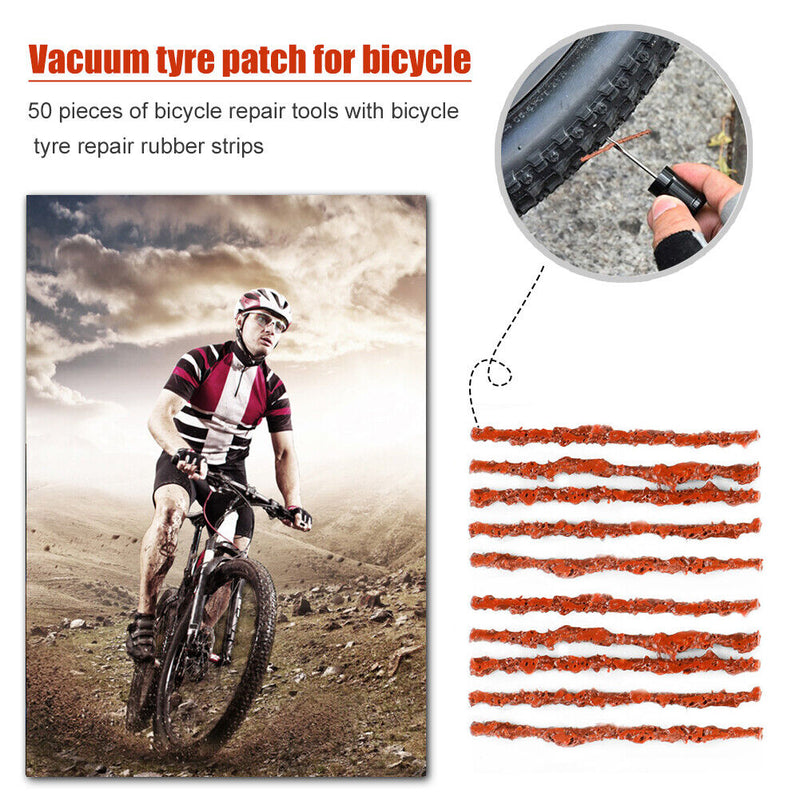 50pcs Tubeless Tire Seals Repair Strips Mountain Bike Tyre Puncture Rubber Strip