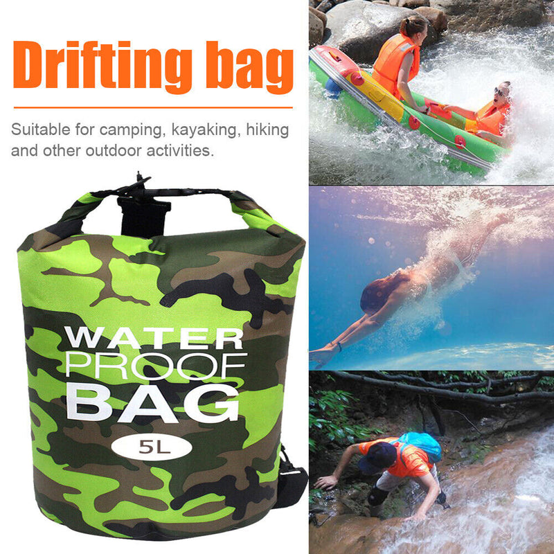 Waterproof Swimming Bag Camouflage Outdoor Camping Dry Sack (5L Green)