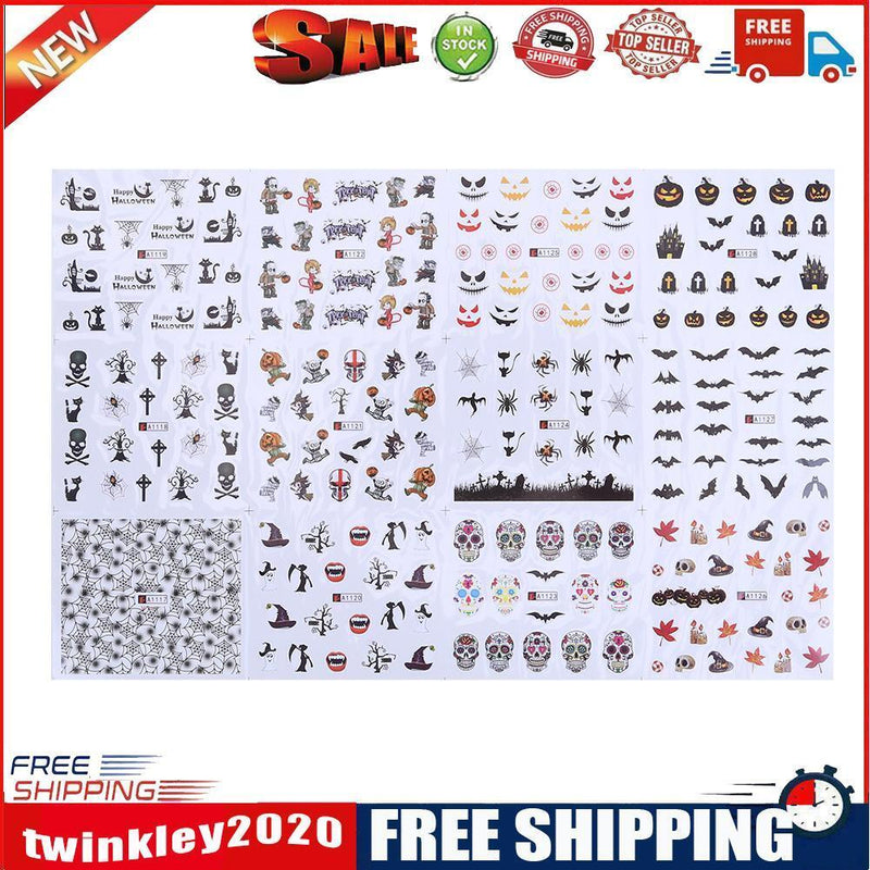 12 sheets Manicure Halloween Water Transfer Nail Art Decoration Stickers