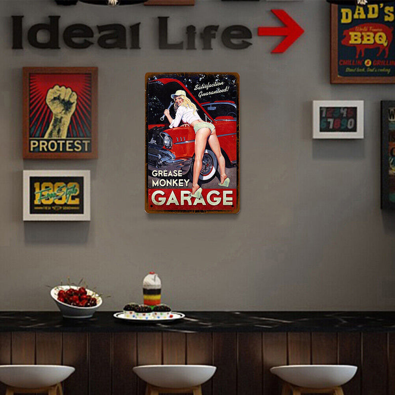 Garage Lady Retro Metal Plate Tin Sign Plate Wall Art Poster Home Decorations
