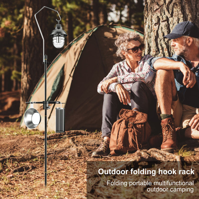 Camping Hanging Rack Holder - Foldable Lantern Stand Pole Desktop Storage